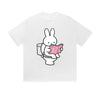 Einfarbiges T-Shirt Hase liest Buch Toilette Lustiger Cartoon Grafikdruck Lässige Alltagsmode Straßenbekleidung Feel lives