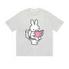 Einfarbiges T-Shirt Hase liest Buch Toilette Lustiger Cartoon Grafikdruck Lässige Alltagsmode Straßenbekleidung Feel lives