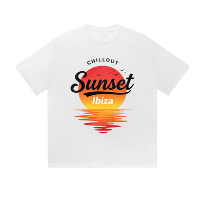 Solid Color T-Shirt Chillout Sunset Ibiza Beach Ocean Text Graphic Print Casual Daily Streetwear Feel lives