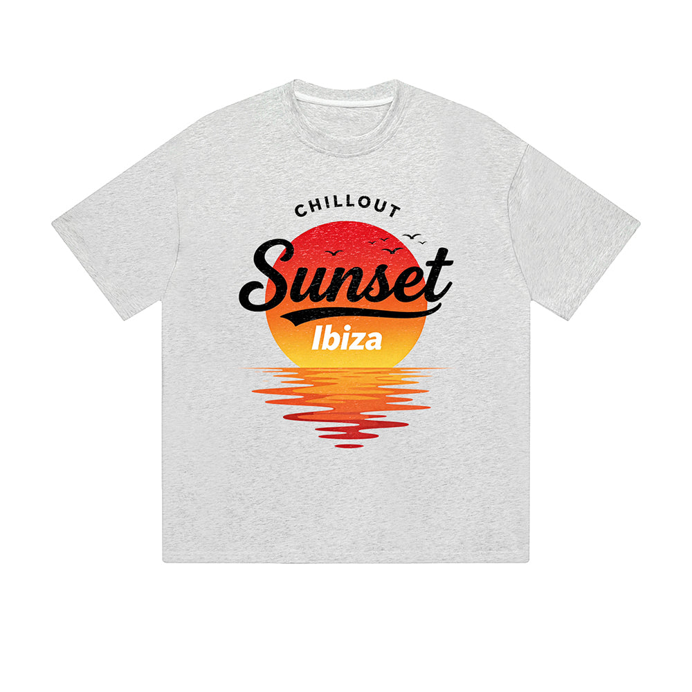 Solid Color T-Shirt Chillout Sunset Ibiza Beach Ocean Text Graphic Print Casual Daily Streetwear Feel lives