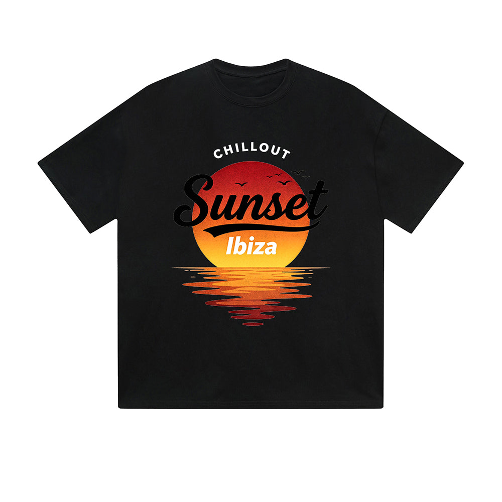 Solid Color T-Shirt Chillout Sunset Ibiza Beach Ocean Text Graphic Print Casual Daily Streetwear Feel lives