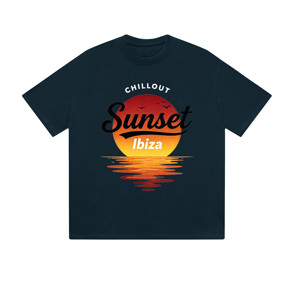 Solid Color T-Shirt Chillout Sunset Ibiza Beach Ocean Text Graphic Print Casual Daily Streetwear Feel lives