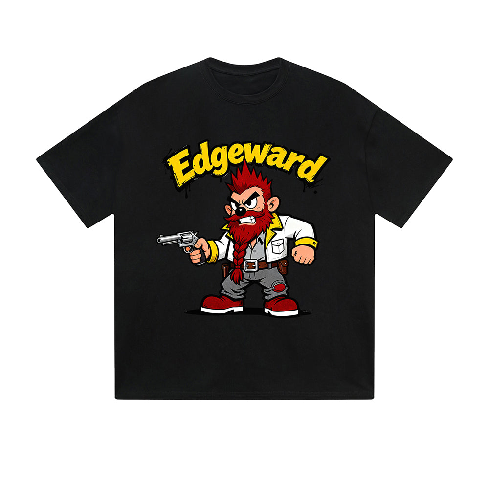 Solid Color T-Shirt Edgeward Angry Character Gun Graffiti Text Cartoon Graphic Print Casual Daily Streetwear Feel lives