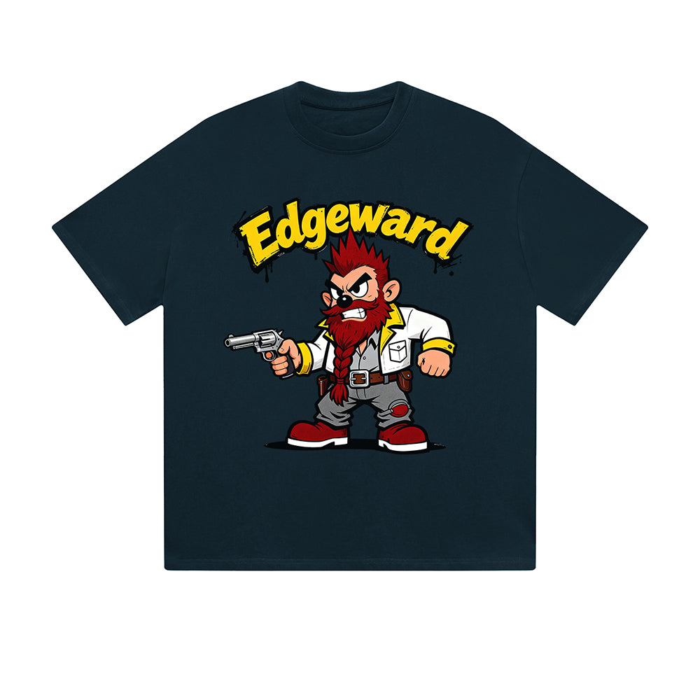 Solid Color T-Shirt Edgeward Angry Character Gun Graffiti Text Cartoon Graphic Print Casual Daily Streetwear Feel lives
