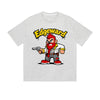 Solid Color T-Shirt Edgeward Angry Character Gun Graffiti Text Cartoon Graphic Print Casual Daily Streetwear Feel lives