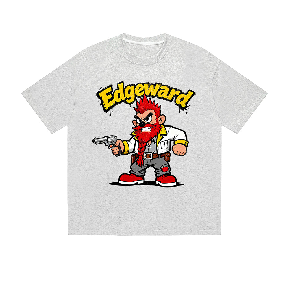 Solid Color T-Shirt Edgeward Angry Character Gun Graffiti Text Cartoon Graphic Print Casual Daily Streetwear Feel lives