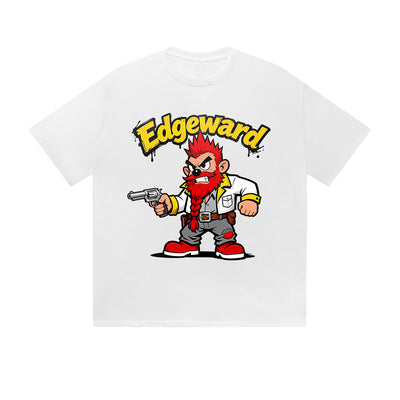 Solid Color T-Shirt Edgeward Angry Character Gun Graffiti Text Cartoon Graphic Print Casual Daily Streetwear Feel lives