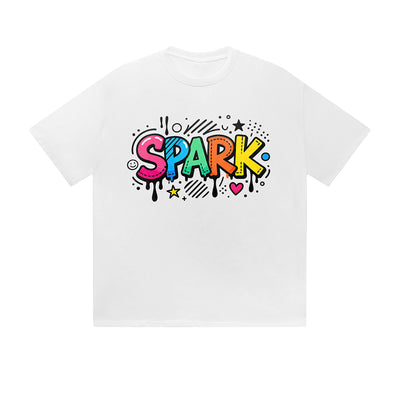 Solid Color T-Shirt Spark Colorful Drip Graffiti Text Star Heart Graphic Print Casual Daily Streetwear Feel lives