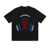 Solid Color T-Shirt Music Fuels My Spirit Headphone Motivational Text Graphic Print Casual Daily Streetwear Feel lives