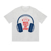 Solid Color T-Shirt Music Fuels My Spirit Headphone Motivational Text Graphic Print Casual Daily Streetwear Feel lives