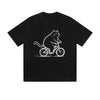 Solid Color T-Shirt Fat Cat Riding Bicycle Sketch Art Funny Cartoon Graphic Print Casual Daily Streetwear Feel lives