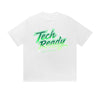 Einfarbiges T-Shirt Tech Ready Grüner Pinseltext Grafikdruck Lässig Alltag Streetwear Gefühl