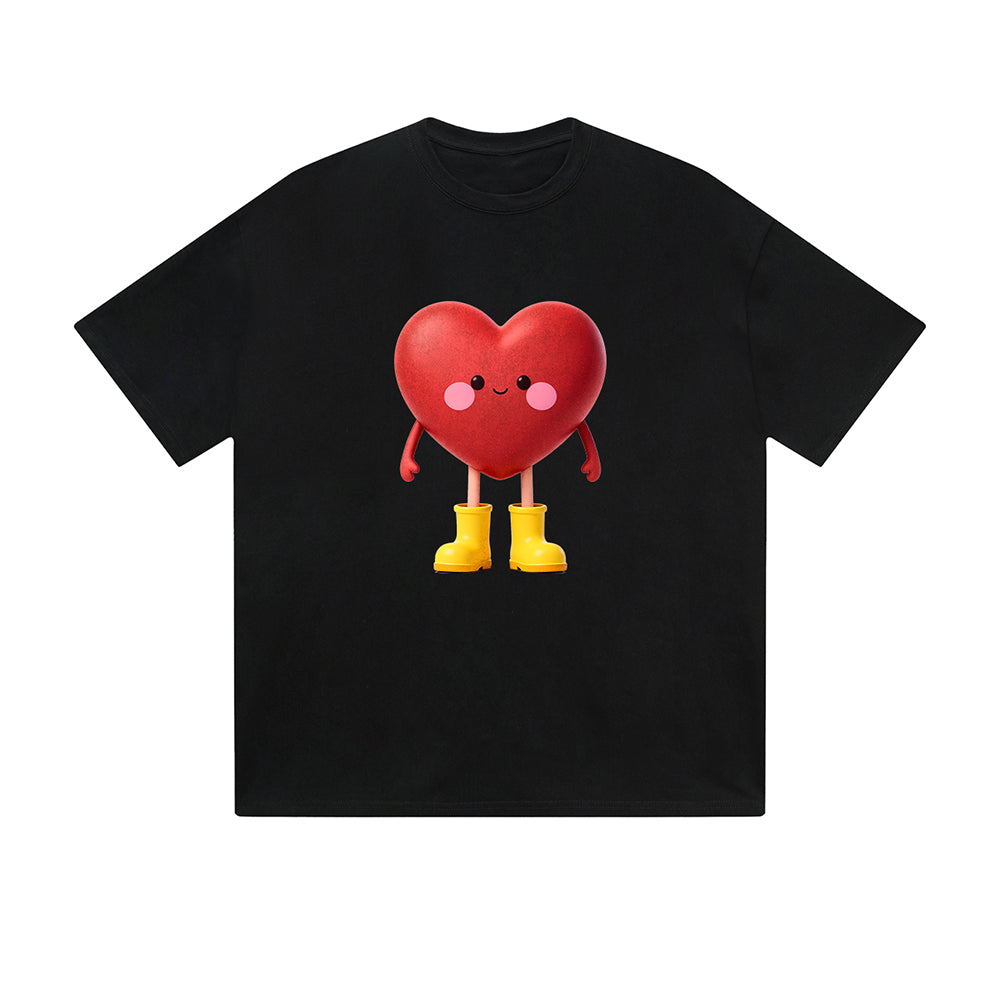 Solid Color T-Shirt Cute Heart Character Yellow Boots 3D Cartoon Graphic Print Casual Daily Streetwear Feel lives