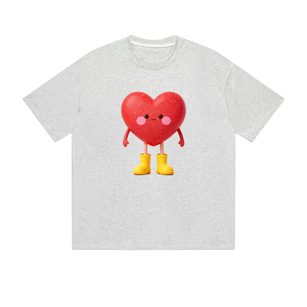 Solid Color T-Shirt Cute Heart Character Yellow Boots 3D Cartoon Graphic Print Casual Daily Streetwear Feel lives