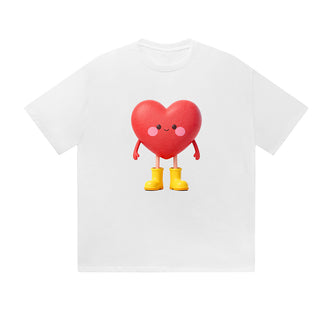 Solid Color T-Shirt Cute Heart Character Yellow Boots 3D Cartoon Graphic Print Casual Daily Streetwear Feel lives