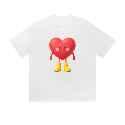 Solid Color T-Shirt Cute Heart Character Yellow Boots 3D Cartoon Graphic Print Casual Daily Streetwear Feel lives