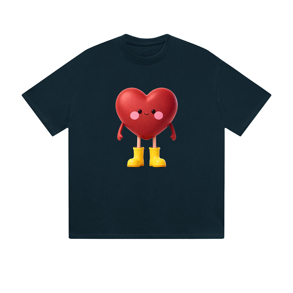 Solid Color T-Shirt Cute Heart Character Yellow Boots 3D Cartoon Graphic Print Casual Daily Streetwear Feel lives