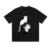 Solid Color T-Shirt Boy Cat Shoulder Sketch Art Minimalist Graphic Print Casual Daily Streetwear Feel lives