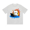 Solid Color T-Shirt Angry Cat Laptop Fire Meme Funny Cartoon Graphic Print Casual Daily Streetwear Feel lives