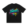 Solid Color T-Shirt Sweet Colorful Drip Graffiti Text Graphic Print Casual Daily Streetwear Feel lives