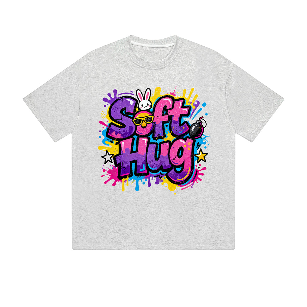 Solid Color T-Shirt Soft Hug Bunny Colorful Graffiti Text Cartoon Graphic Print Casual Daily Streetwear Feel lives