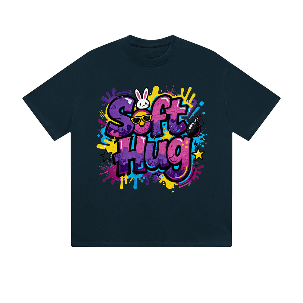 Solid Color T-Shirt Soft Hug Bunny Colorful Graffiti Text Cartoon Graphic Print Casual Daily Streetwear Feel lives
