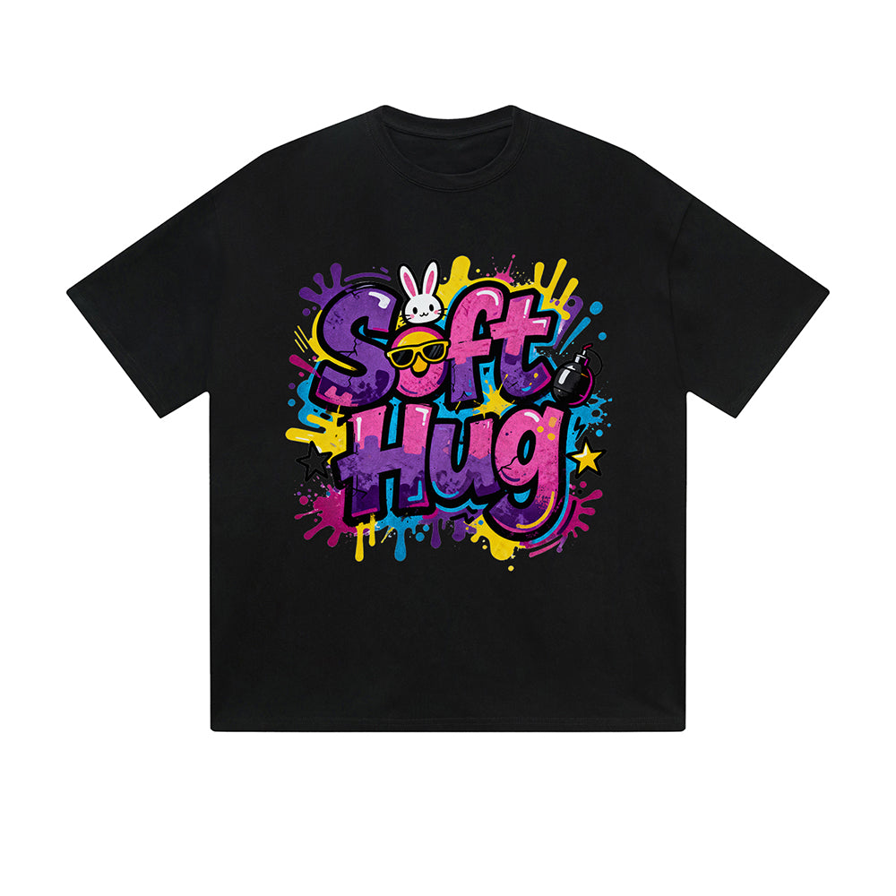 Solid Color T-Shirt Soft Hug Bunny Colorful Graffiti Text Cartoon Graphic Print Casual Daily Streetwear Feel lives