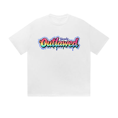 Solid Color T-Shirt Unruly Outlawed Colorful Drip Graffiti Text Graphic Print Casual Daily Streetwear Feel lives