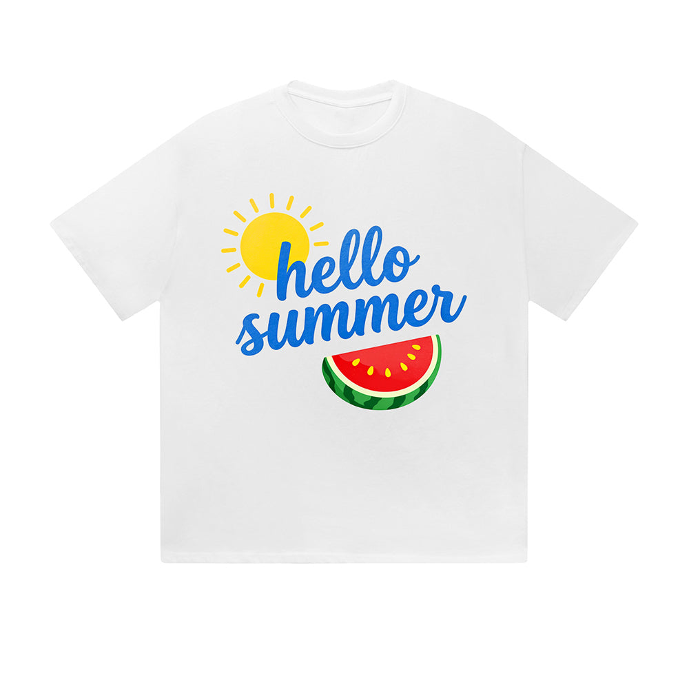 Solid Color T-Shirt Hello Summer Sun Watermelon Fresh Text Graphic Print Casual Daily Streetwear Feel lives