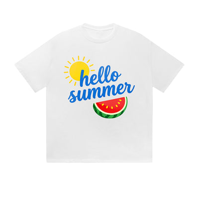 Solid Color T-Shirt Hello Summer Sun Watermelon Fresh Text Graphic Print Casual Daily Streetwear Feel lives