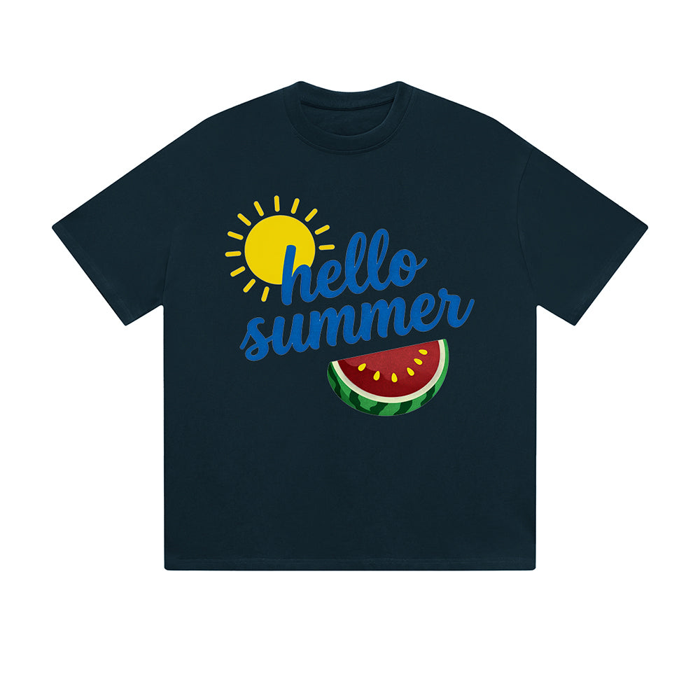 Solid Color T-Shirt Hello Summer Sun Watermelon Fresh Text Graphic Print Casual Daily Streetwear Feel lives
