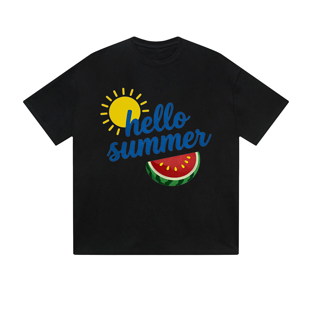 Solid Color T-Shirt Hello Summer Sun Watermelon Fresh Text Graphic Print Casual Daily Streetwear Feel lives