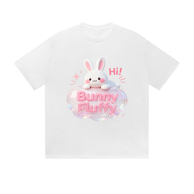 Solid Color T-Shirt Hi Bunny Fluffy Cute Kawaii 3D Cartoon Graphic Print Casual Daily Streetwear Feel lives