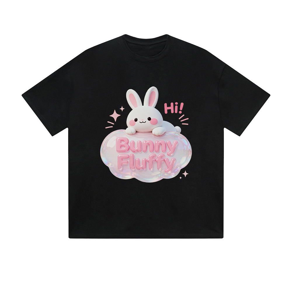 Solid Color T-Shirt Hi Bunny Fluffy Cute Kawaii 3D Cartoon Graphic Print Casual Daily Streetwear Feel lives