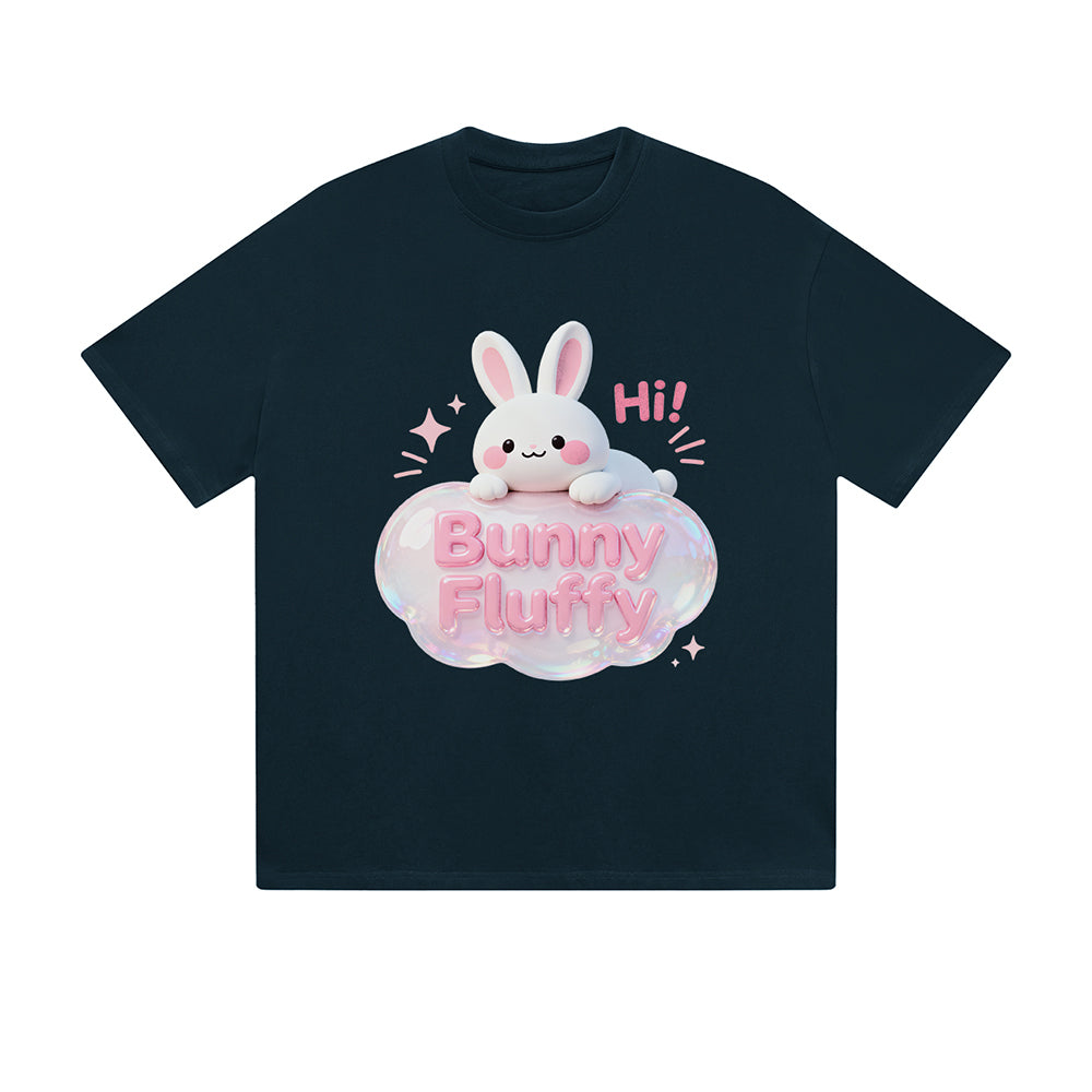 Solid Color T-Shirt Hi Bunny Fluffy Cute Kawaii 3D Cartoon Graphic Print Casual Daily Streetwear Feel lives