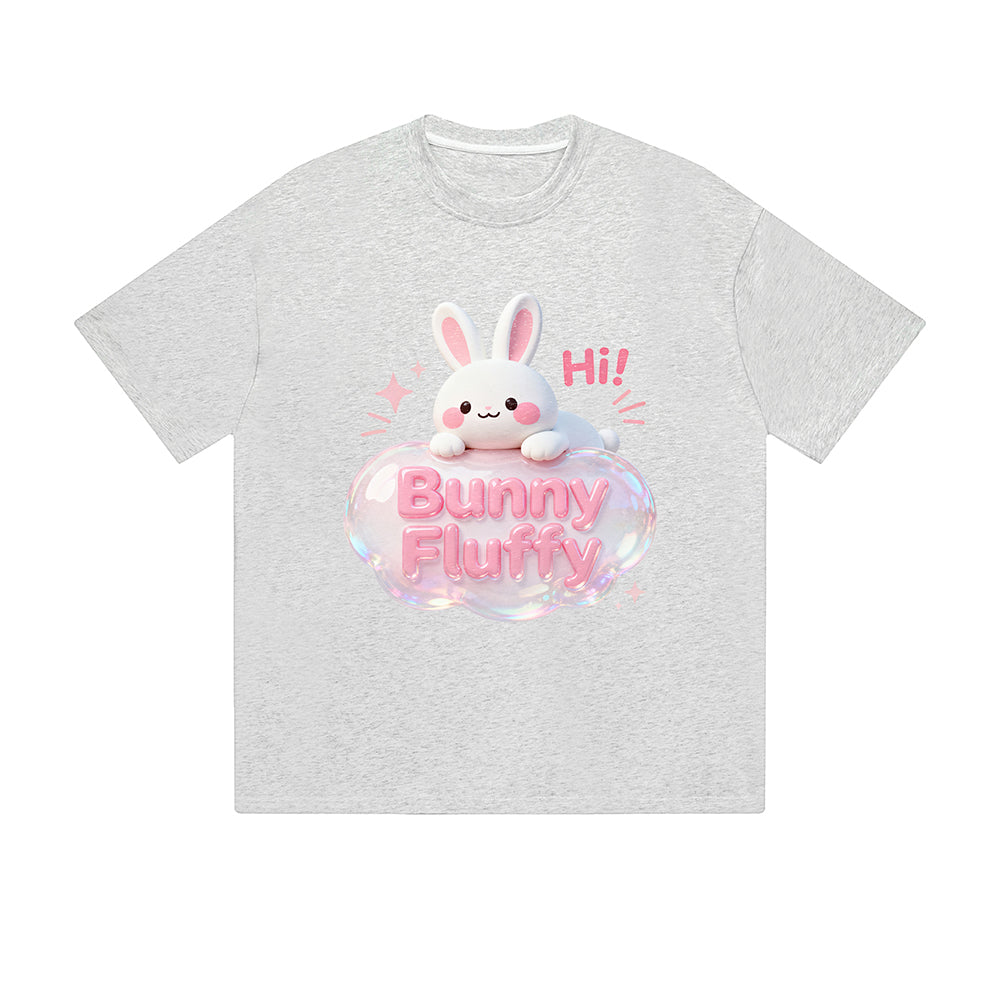 Solid Color T-Shirt Hi Bunny Fluffy Cute Kawaii 3D Cartoon Graphic Print Casual Daily Streetwear Feel lives