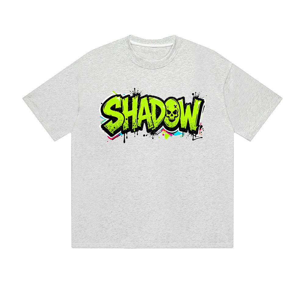Einfarbiges T-Shirt Schatten Schädel Graffiti Straßenkunst Text Grafikdruck Lässig Alltag Streetwear Gefühl lebt