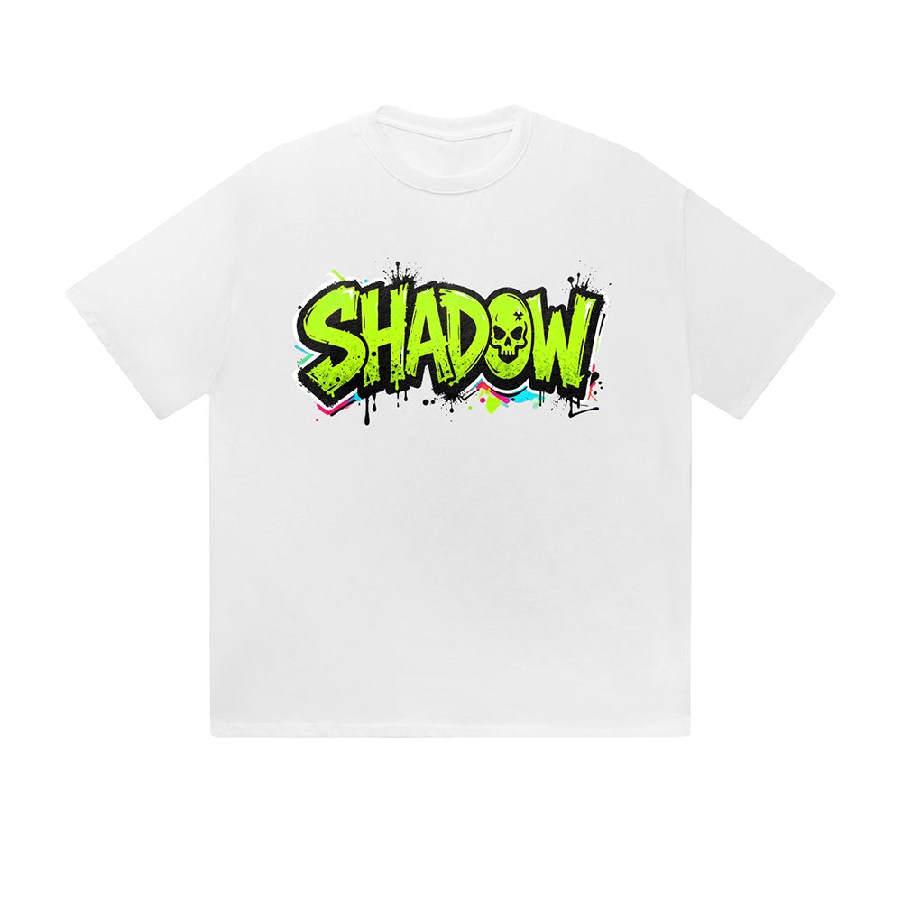 Einfarbiges T-Shirt Schatten Schädel Graffiti Straßenkunst Text Grafikdruck Lässig Alltag Streetwear Gefühl lebt