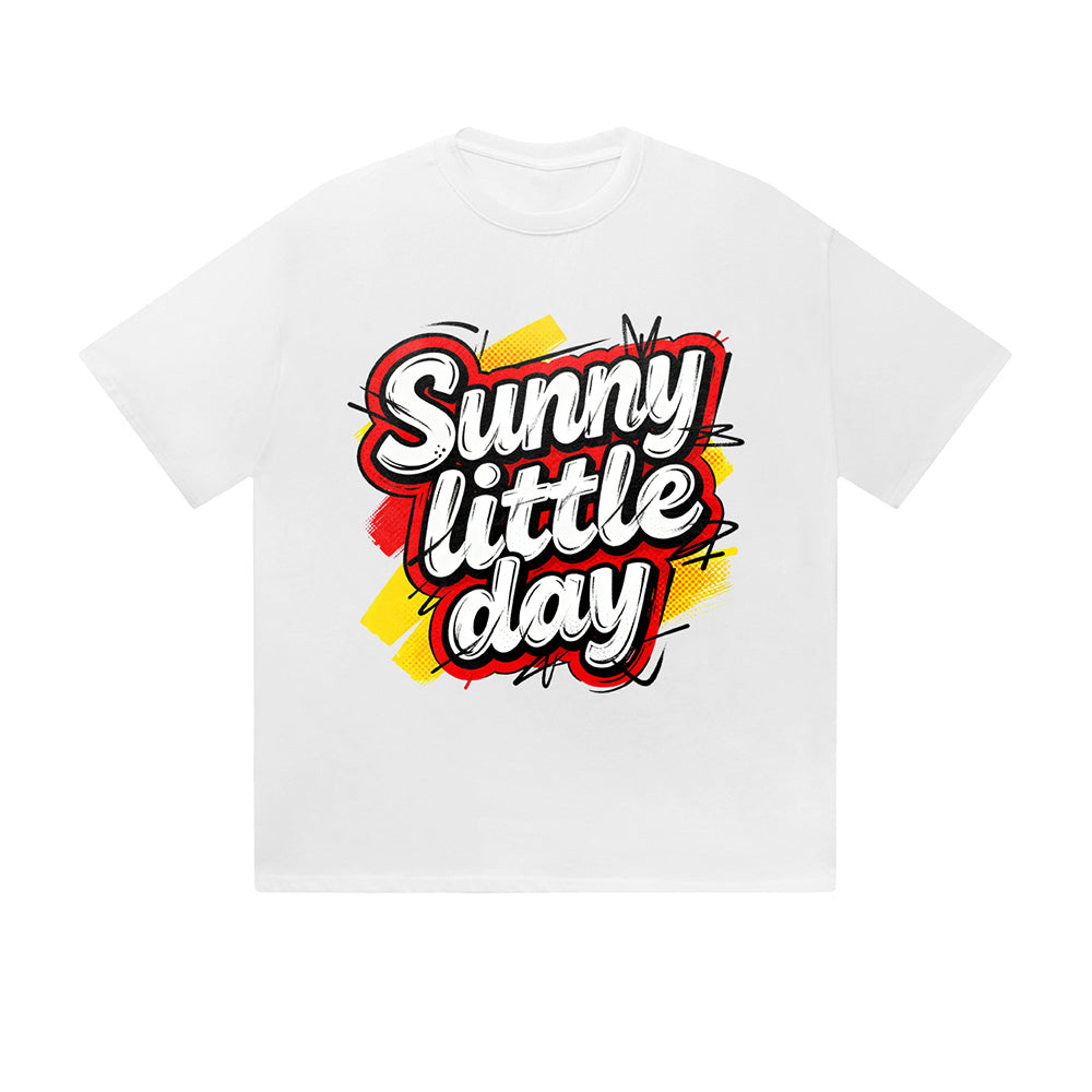 Solid Color T-Shirt Sunny Little Day Colorful Retro Text Graphic Print Casual Daily Streetwear Feel lives