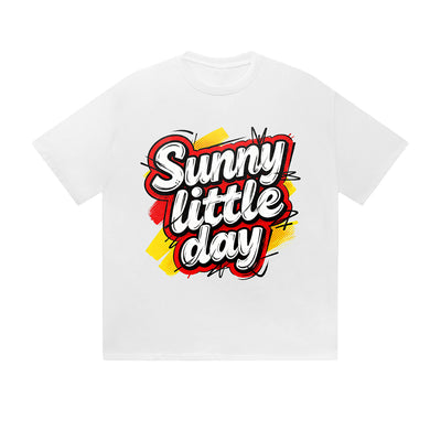 Solid Color T-Shirt Sunny Little Day Colorful Retro Text Graphic Print Casual Daily Streetwear Feel lives