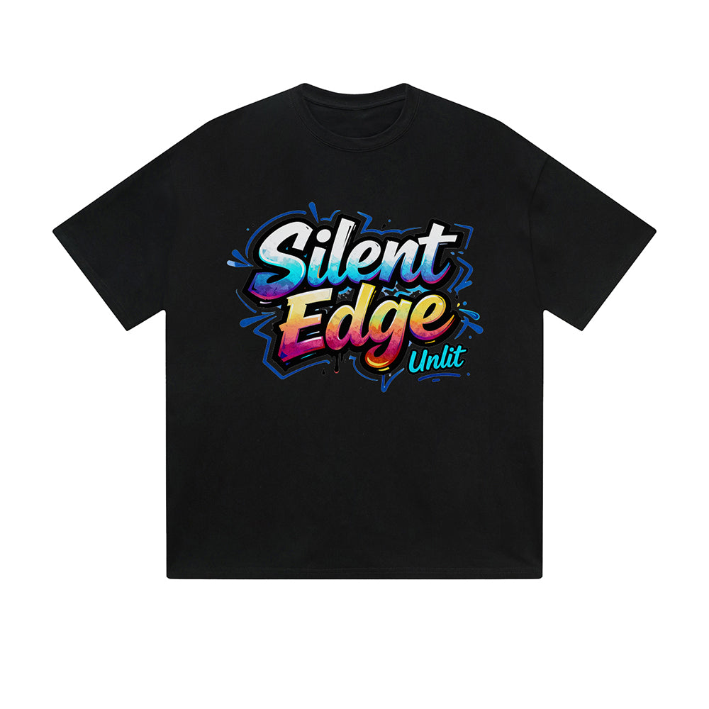 Solid Color T-Shirt Silent Edge Unlit Colorful Graffiti Text Graphic Print Casual Daily Streetwear Feel lives