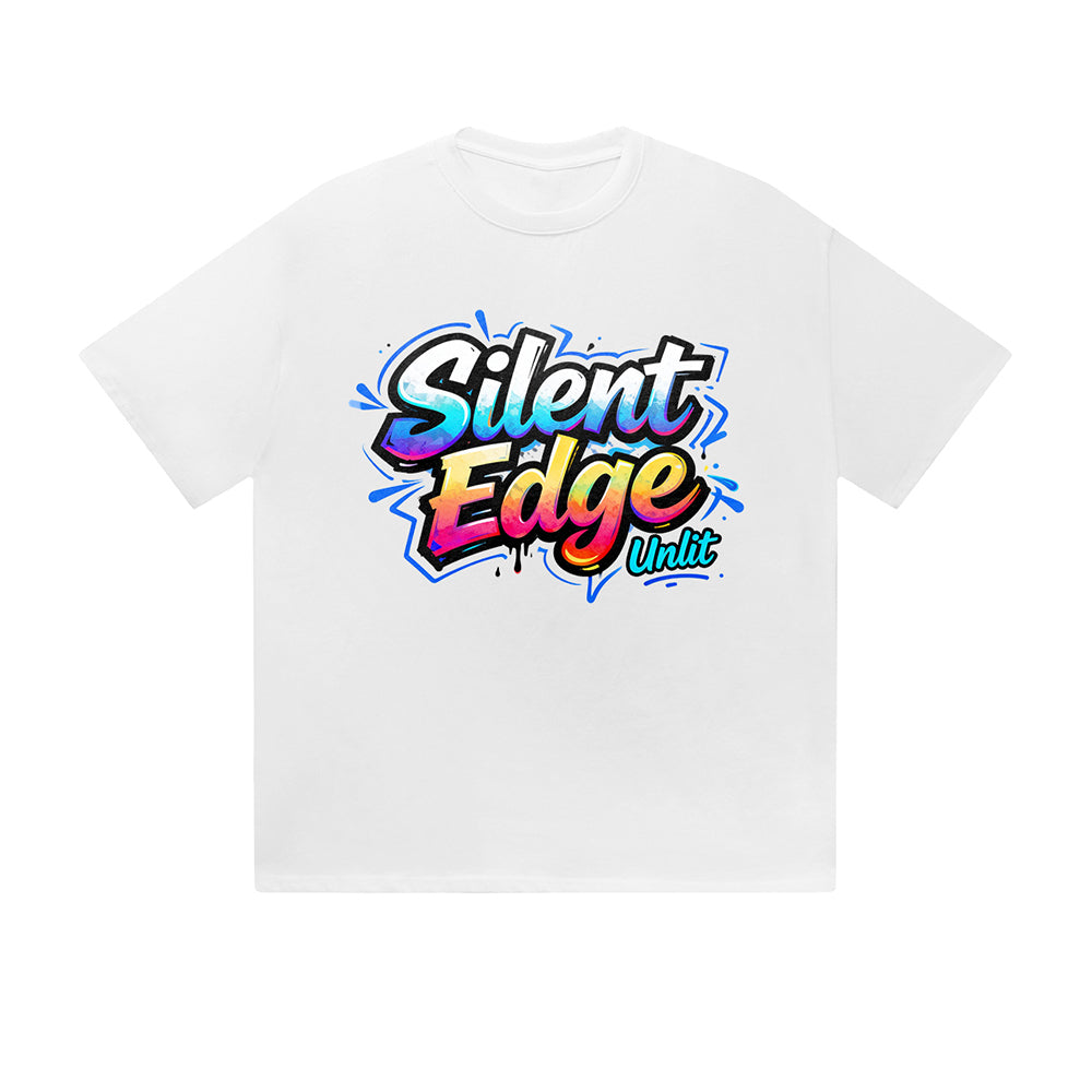 Solid Color T-Shirt Silent Edge Unlit Colorful Graffiti Text Graphic Print Casual Daily Streetwear Feel lives