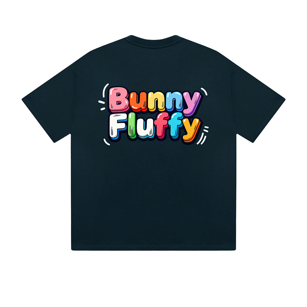 Solid Color T-Shirt Bunny Fluffy Colorful Cute Text Graphic Print Casual Daily Streetwear Feel lives