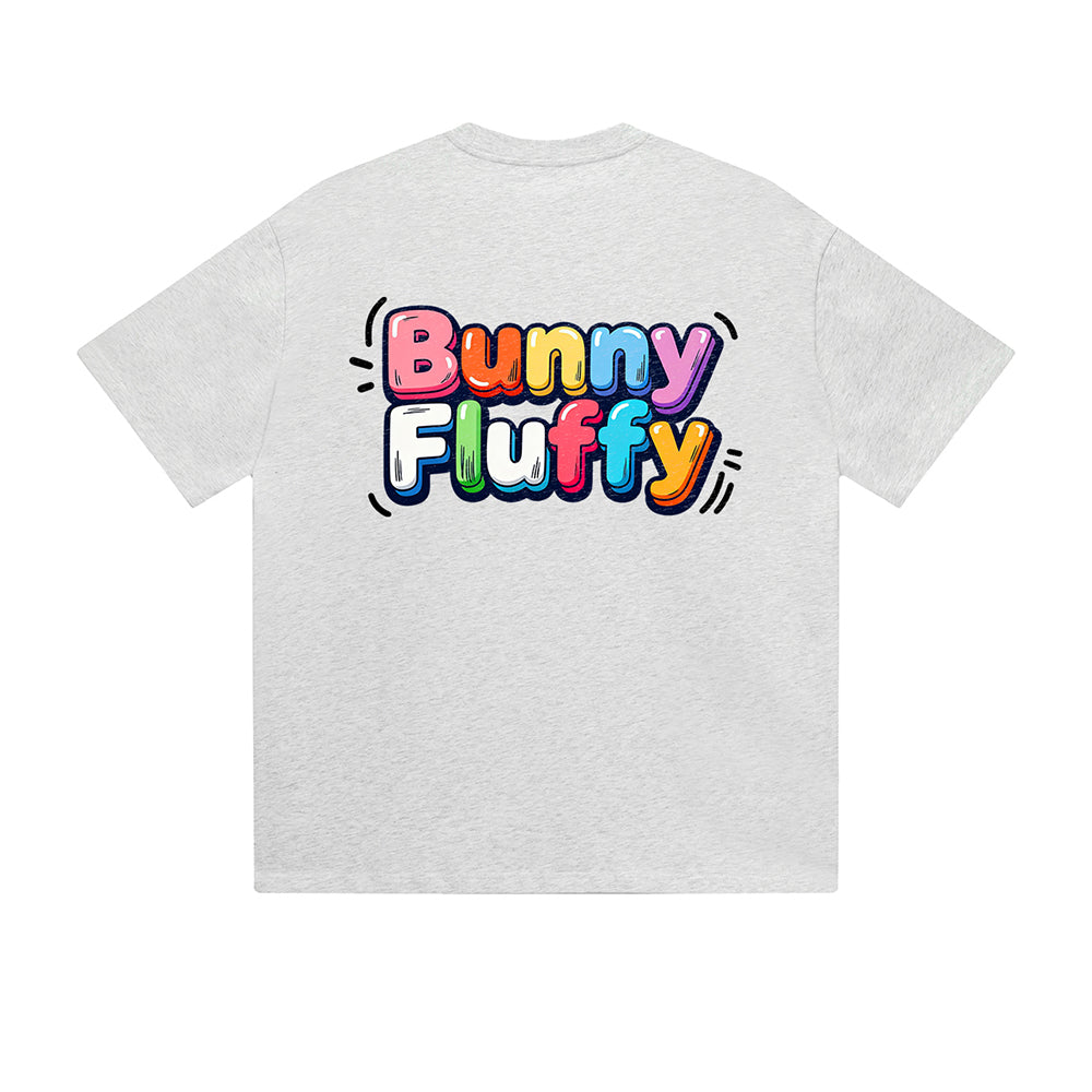 Solid Color T-Shirt Bunny Fluffy Colorful Cute Text Graphic Print Casual Daily Streetwear Feel lives