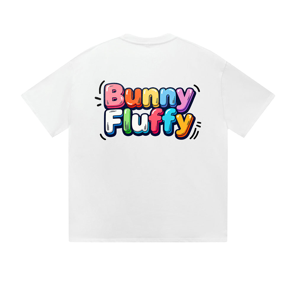 Solid Color T-Shirt Bunny Fluffy Colorful Cute Text Graphic Print Casual Daily Streetwear Feel lives