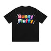 Solid Color T-Shirt Bunny Fluffy Colorful Cute Text Graphic Print Casual Daily Streetwear Feel lives