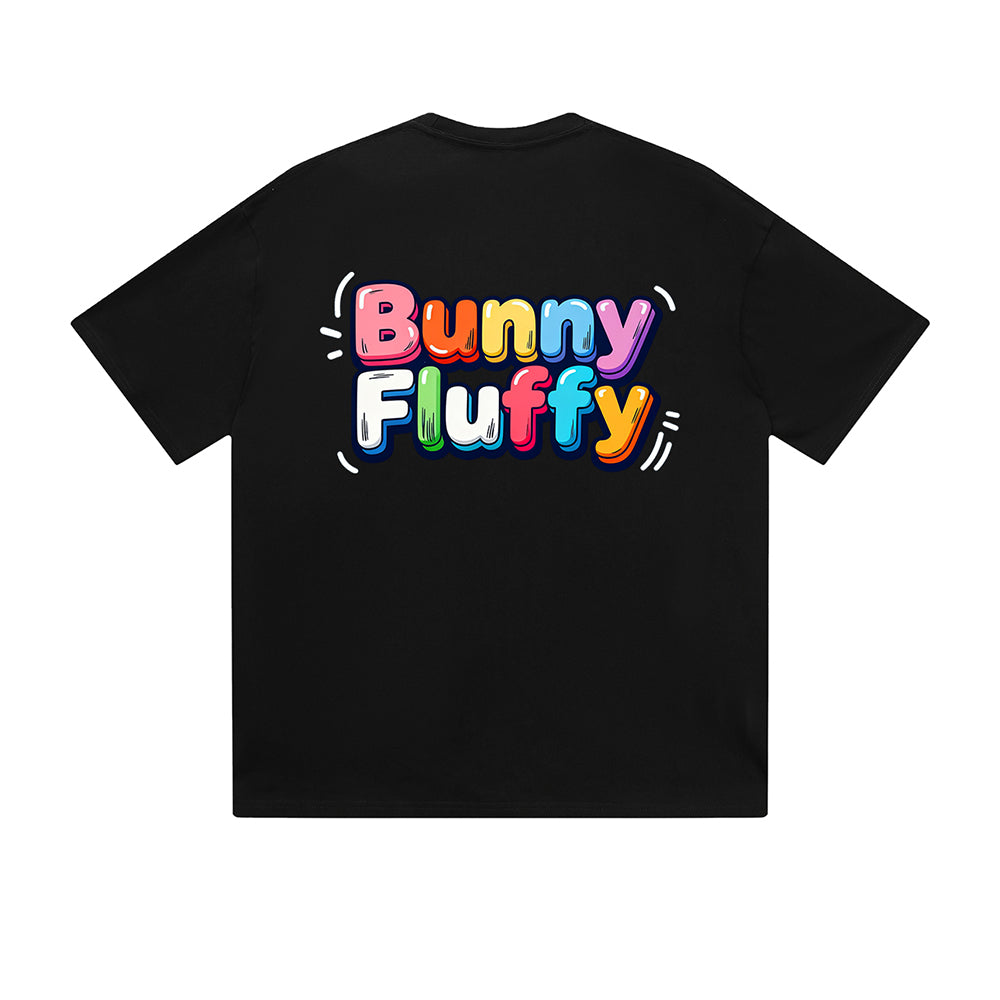 Solid Color T-Shirt Bunny Fluffy Colorful Cute Text Graphic Print Casual Daily Streetwear Feel lives