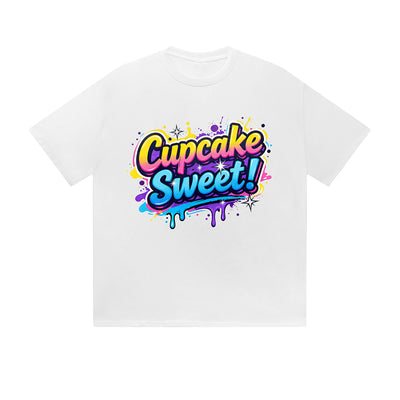 Solid Color T-Shirt Cupcake Sweet Colorful Drip Text Graphic Print Casual Daily Streetwear Feel lives
