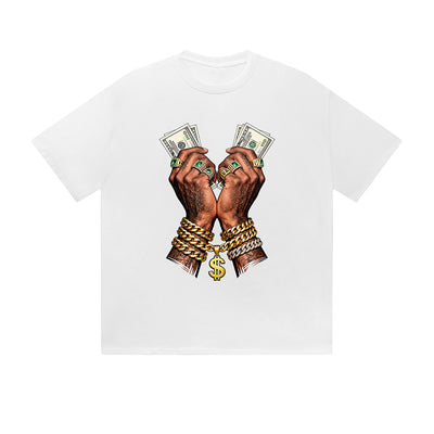 Solid Color T-Shirt Money Hands Gold Chain Dollar Hip Hop Graphic Print Casual Daily Streetwear Feel lives