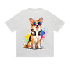 Solid Color T-Shirt Cool Corgi Dog Headphone Sunglasses Music Paint Splash Graphic Print Casual Daily Streetwear Feel lives